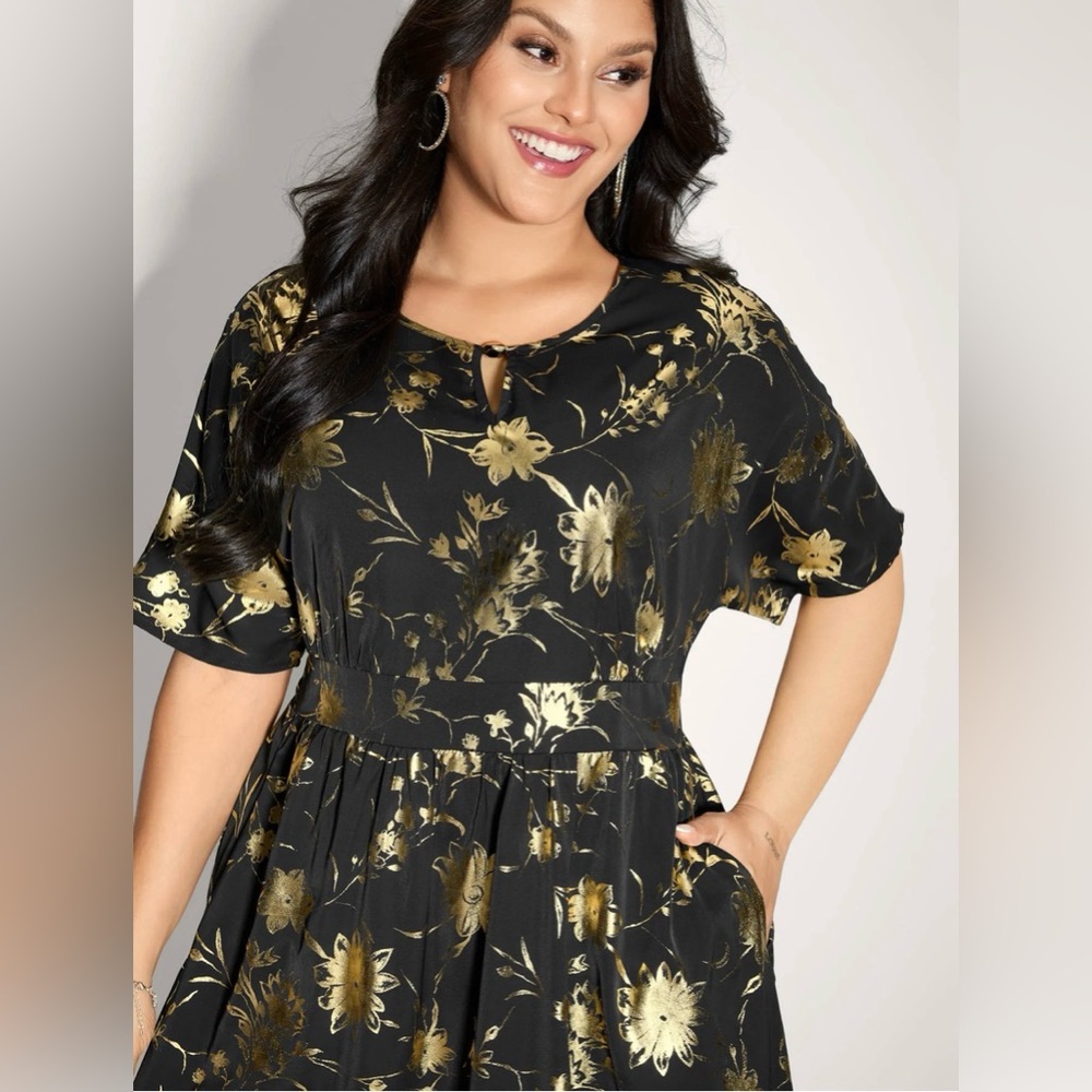 NWT bloomchic 22/24 Black & Gold Floral Midi Dress - Picture 4 of 8